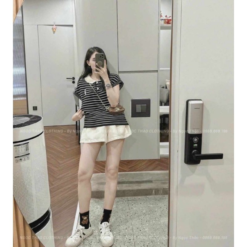 Áo len kẻ thêu hàng QC