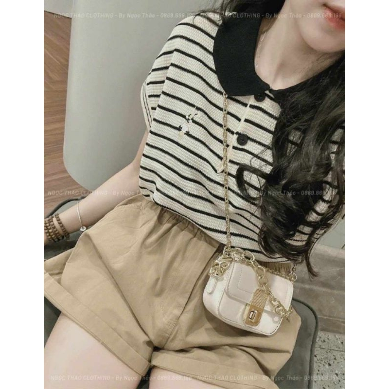 Áo len kẻ thêu hàng QC