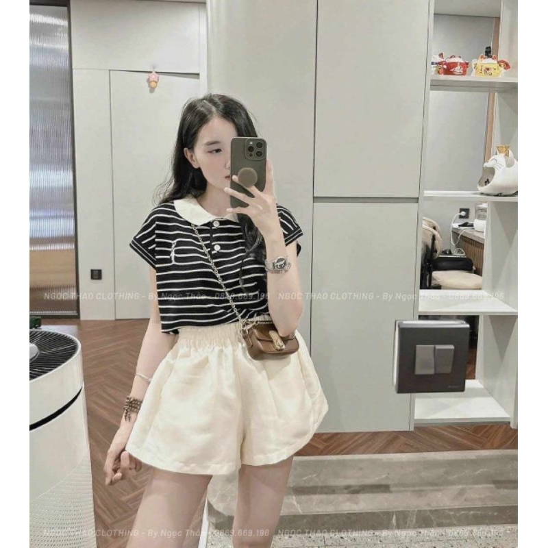 Áo len kẻ thêu hàng QC