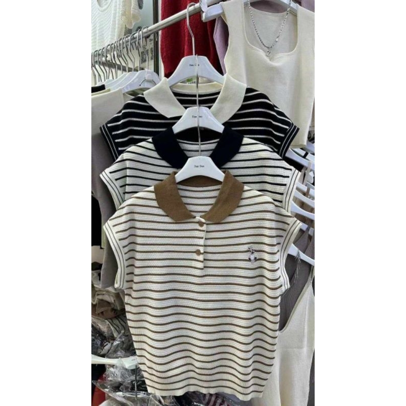 Áo len kẻ thêu hàng QC