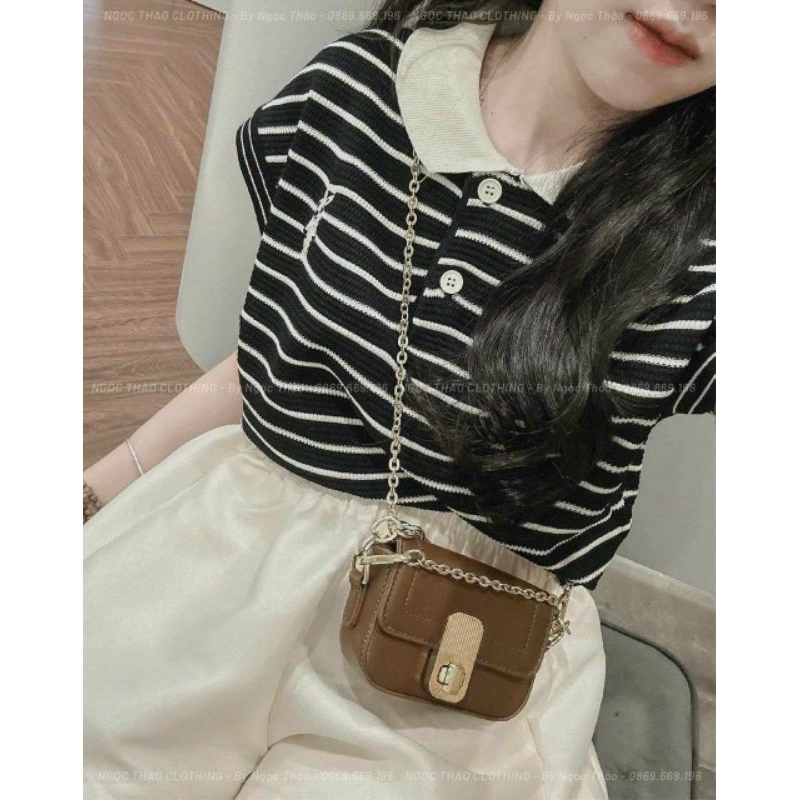 Áo len kẻ thêu hàng QC