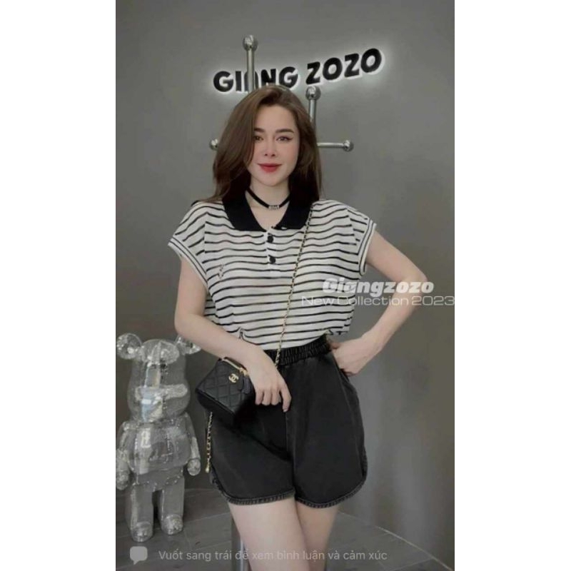 Áo len kẻ thêu hàng QC