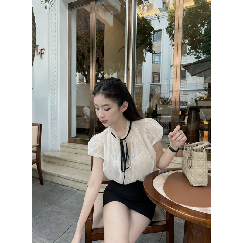 Perla Shirt Áo sơ mi ngắn tay hai lớp ren phối tơ by Ma Jlie