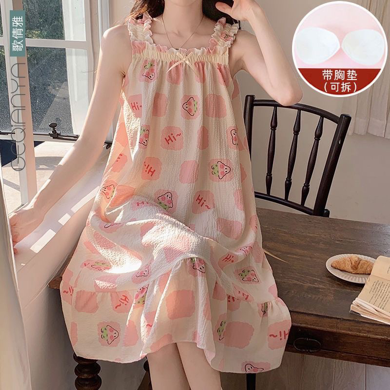 Váy ngủ_có đệm ngực_ 2 dây bản to đũi xốp