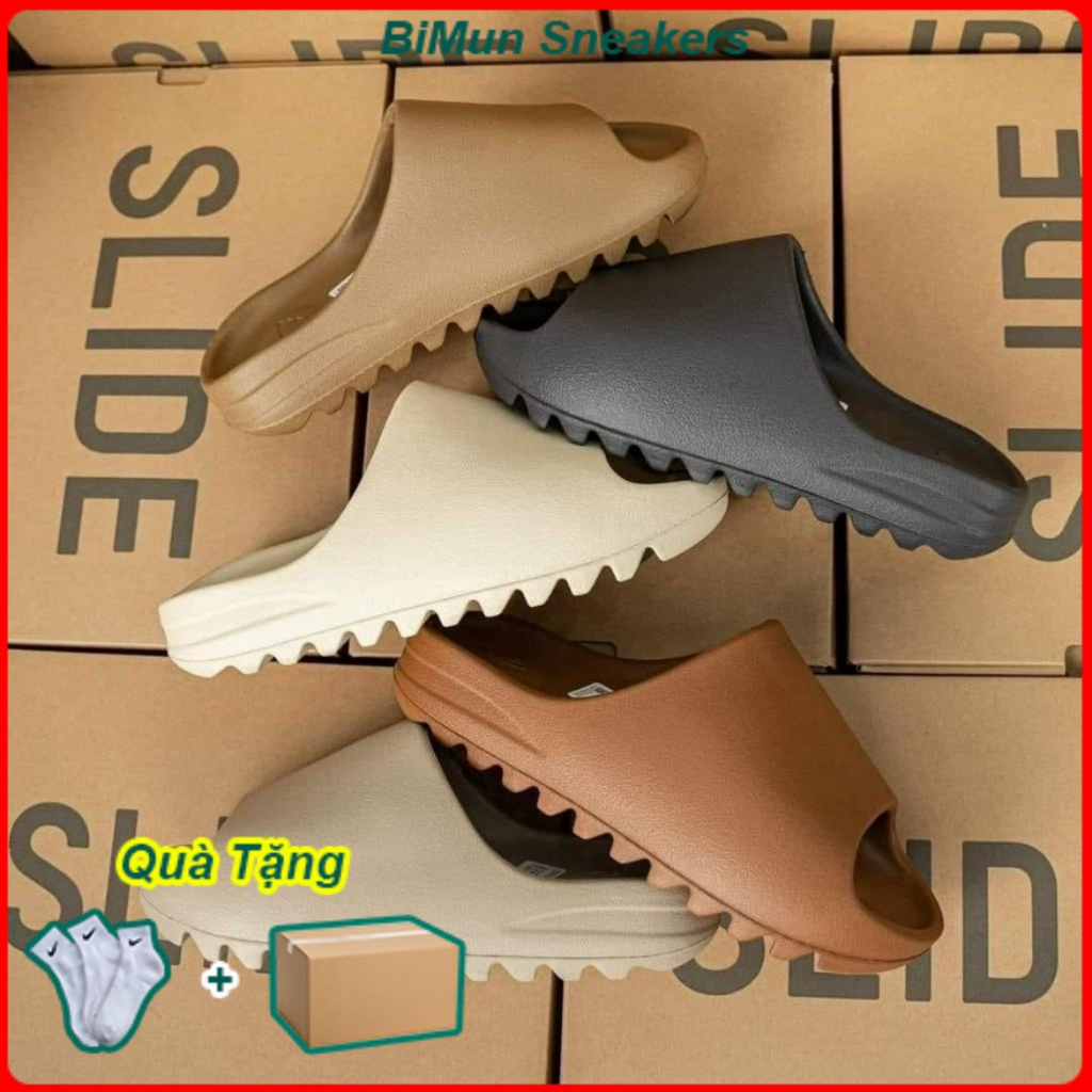 Dép Quai Ngang Yz Slide Màu Nâu Nhạt Vân Nhám Đế Cao 5Cm Bản Full Cao Cấp