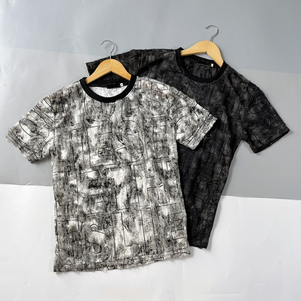 Áo thun nam nữ tay ngắn, áo cổ tròn in chữ phối họa tiết vá rách chất cotton nhung mềm mịn thoáng mát