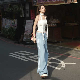 Quần Shebyshj ống suông rộng màu xanh jeans Chi Pu - Jeans Over Pants