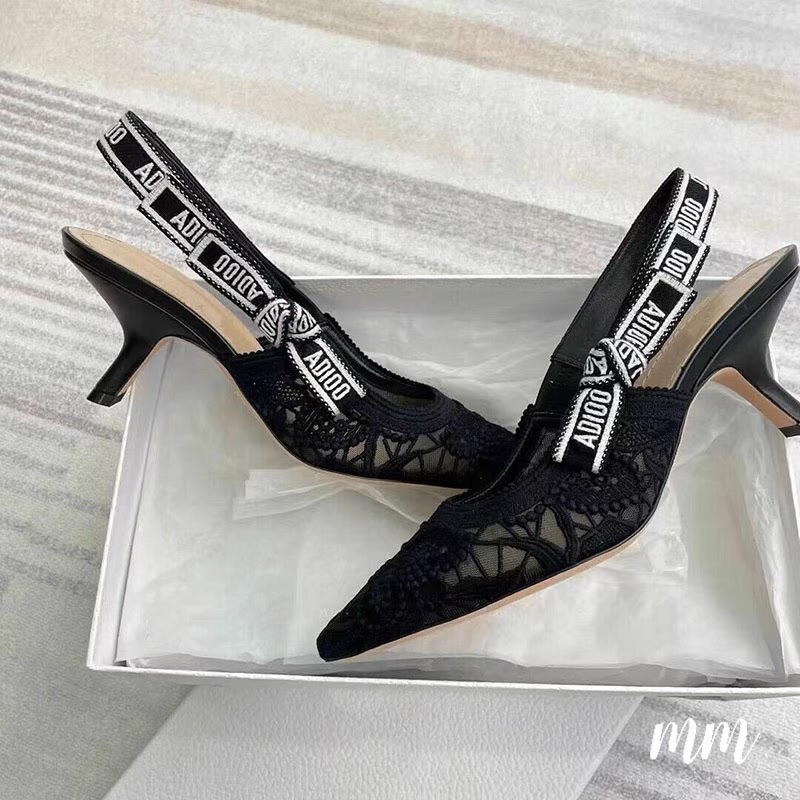 Sandal D ren gót nhọn họa tiết thêu fullbox