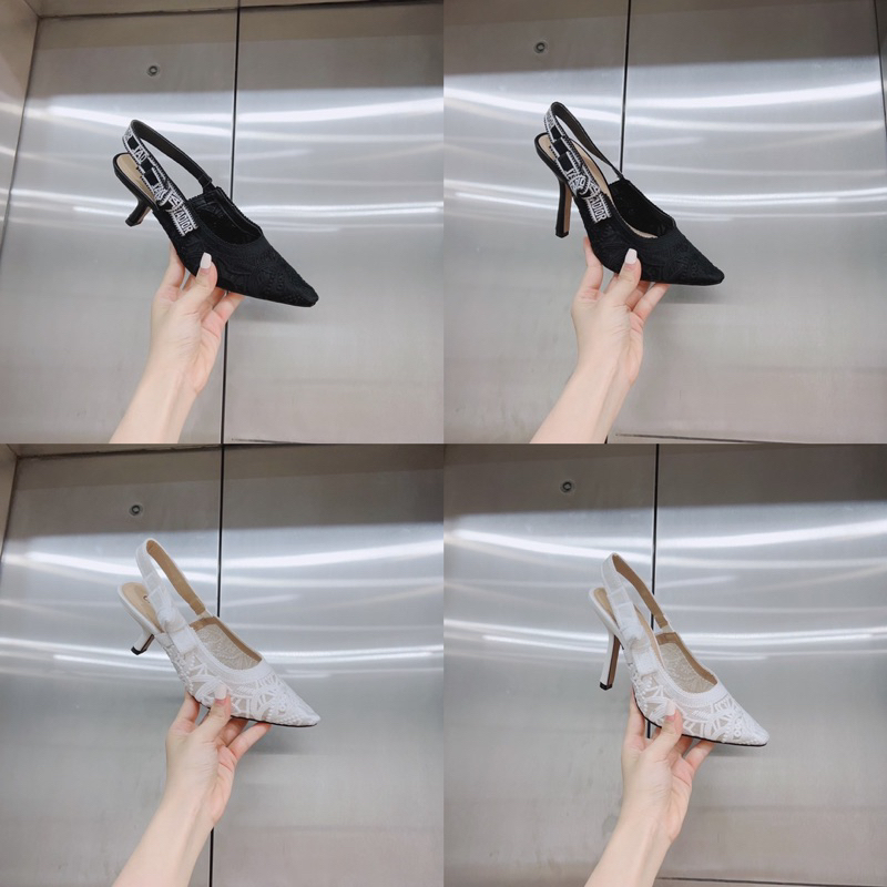 Sandal D ren gót nhọn họa tiết thêu fullbox