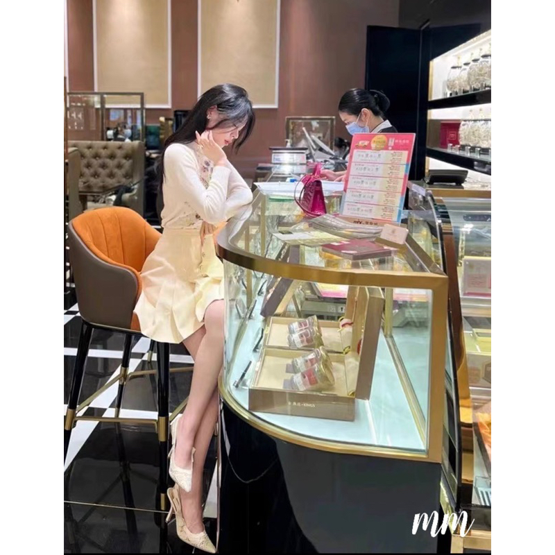 Sandal D ren gót nhọn họa tiết thêu fullbox