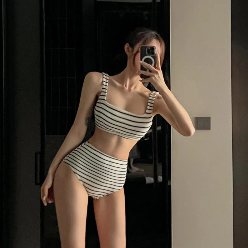 SET BIKINI HAI MẢNH KẺ NGANG CÓ MÚT KÍN ĐÁO
