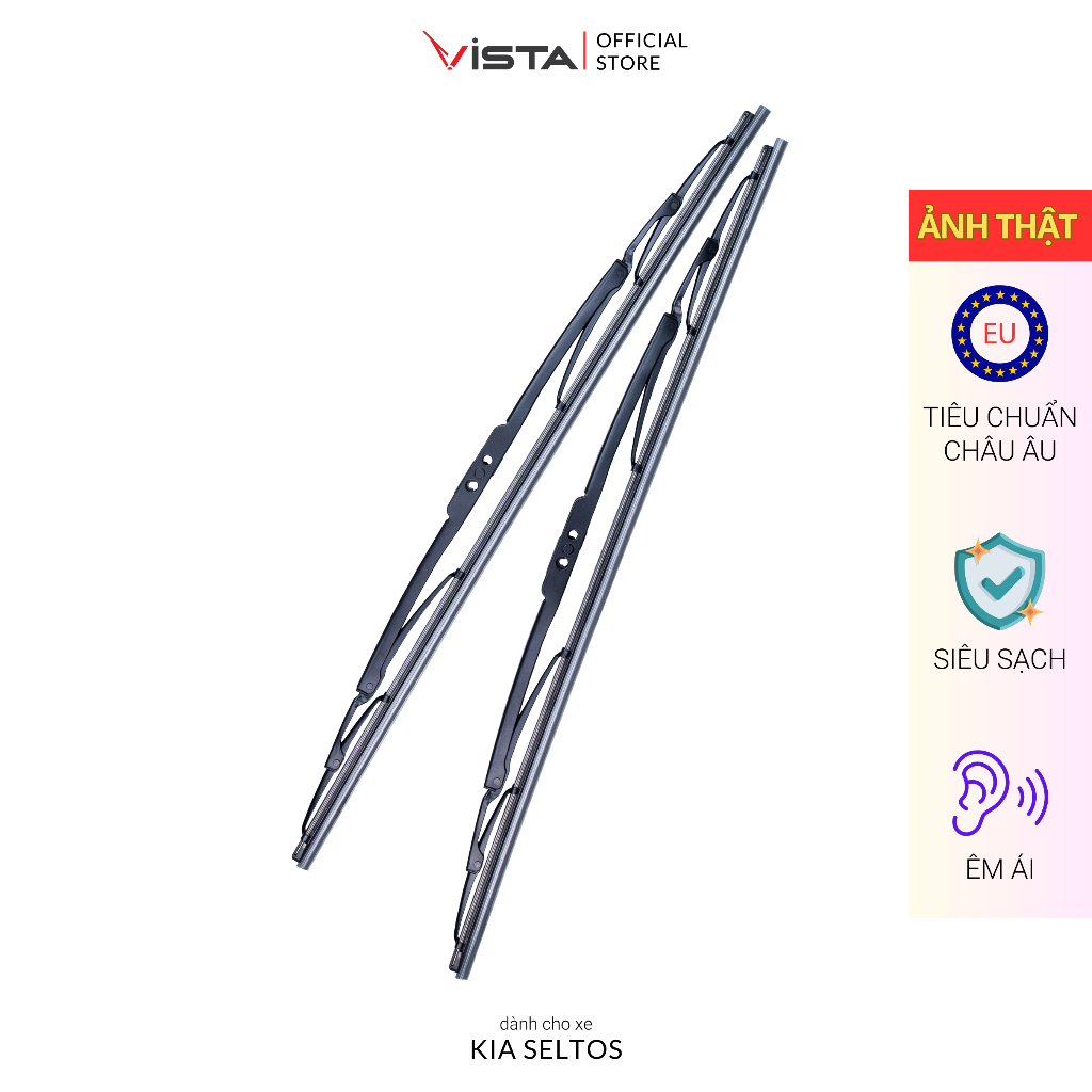 Gạt Mưa Cho Xe KIA Seltos Thương Hiệu VISTA - Xương Sắt - Tiêu Chuẩn Châu Âu - Siêu Sạch - Siêu Bền - Êm Ái