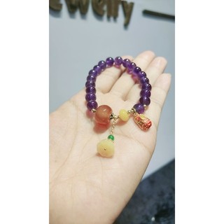 Vòng tay hạt Thạch Anh Tím phối Charm Bạc 925 xi vàng