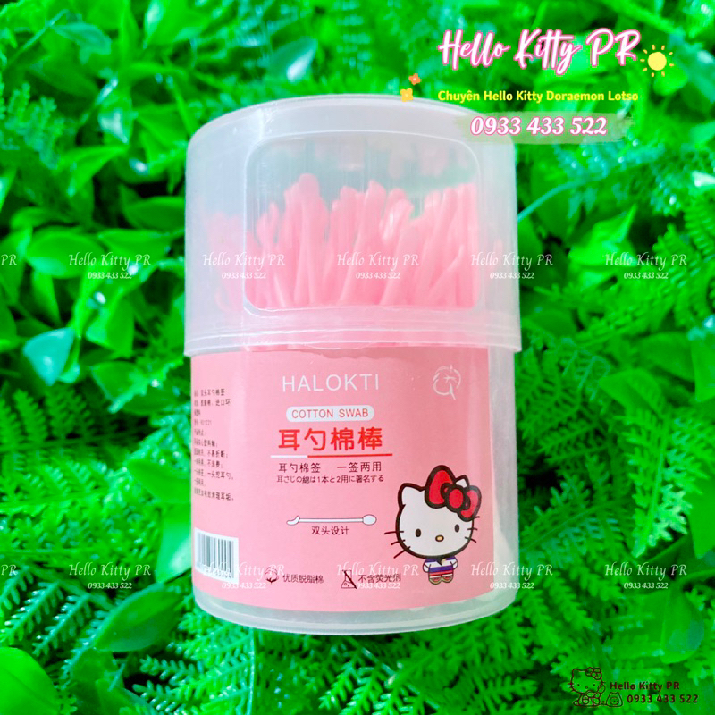 Hộp bông tăm 2 đầu vệ sinh tai, ráy tai ngoaý tai màu hồng HelloKitty