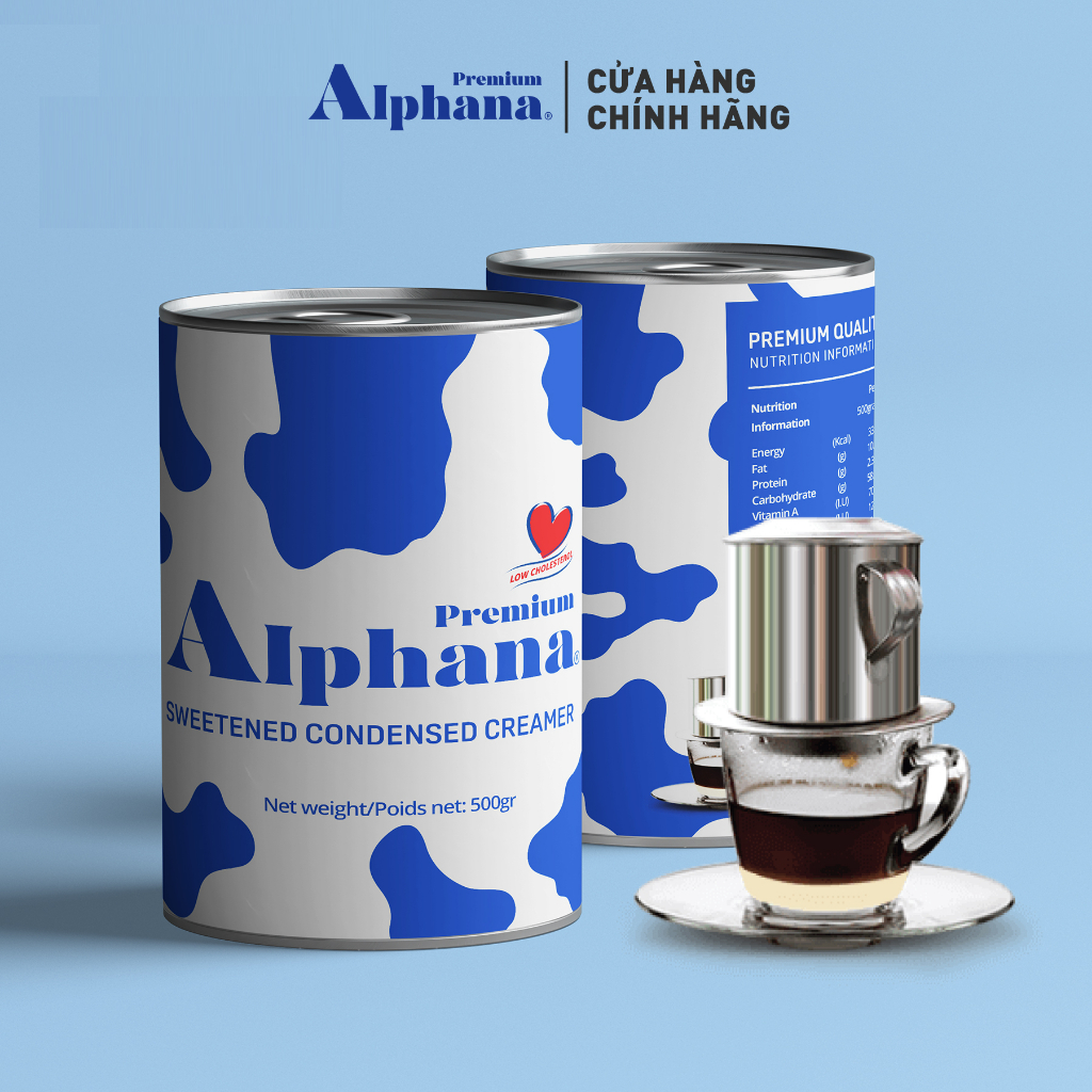 Combo 4 lon Sữa đặc có đường Premium Alphana nhập khẩu Malaysia 500g/lon giàu Protein Vitamin A D3 B1