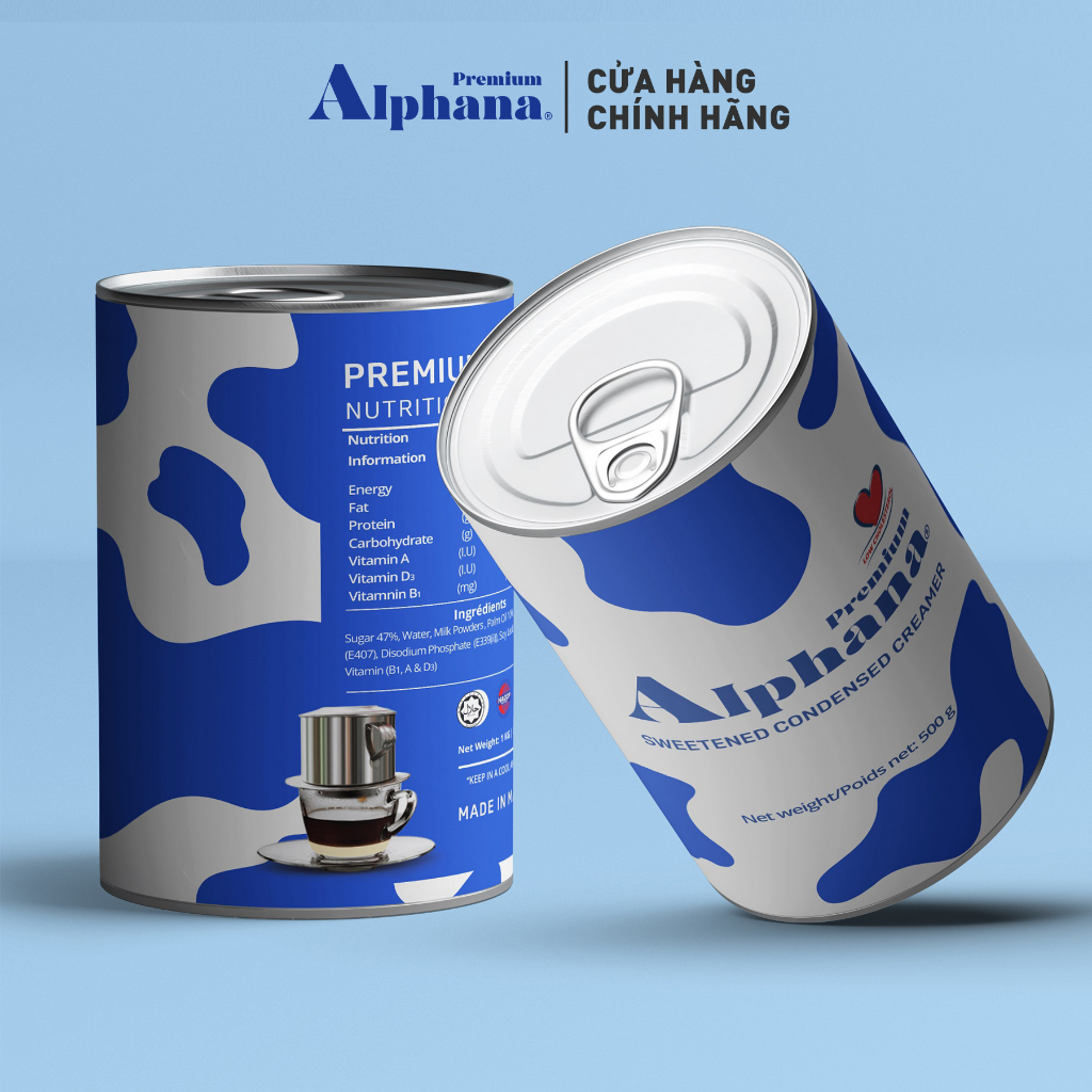 Sữa đặc có đường Premium Alphana nhập khẩu Malaysia 500g/lon giàu Protein Vitamin A D3 B1 - Không Cholesterol