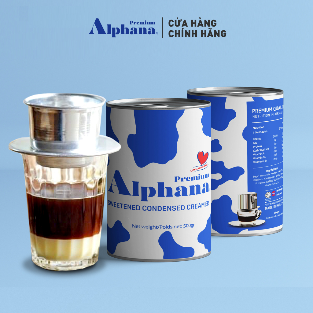Thùng 48 Lon - Sữa Đặc Có Đường Creamer Premium Alphana nhập khẩu Malaysia Lon 500g Giàu Protein Vitamin A D3 B1