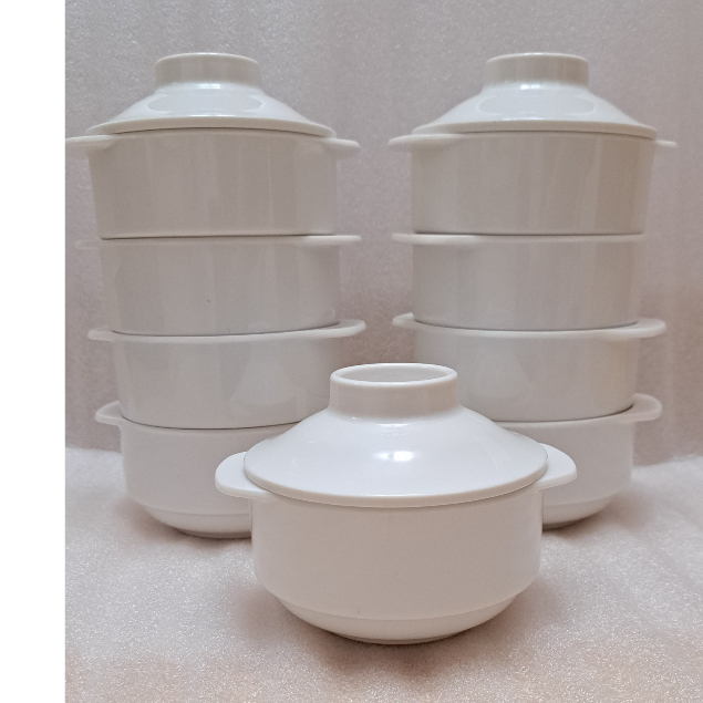 Hũ đựng súp nhựa Melamine màu trắng có nắp đậy 300ml