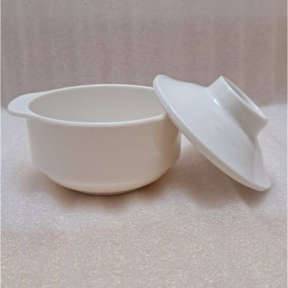 Hũ đựng súp nhựa Melamine màu trắng có nắp đậy 300ml