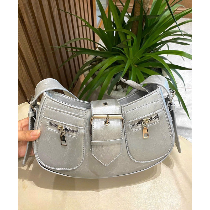 Túi Xách Nữ Đeo Chéo Kẹp Nách Dáng BẦU 2 KHOÁ Da Cao Cấp Thời Trang Nữ T550