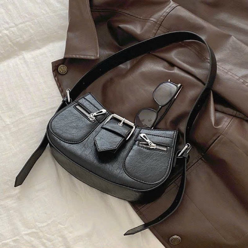 Túi Xách Nữ Đeo Chéo Kẹp Nách Dáng BẦU 2 KHOÁ Da Cao Cấp Thời Trang Nữ T550