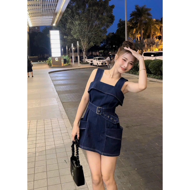 SET ĐẦM JEANS HAI DÂY KÈM THẮT LƯNG DÁNG NGẮN