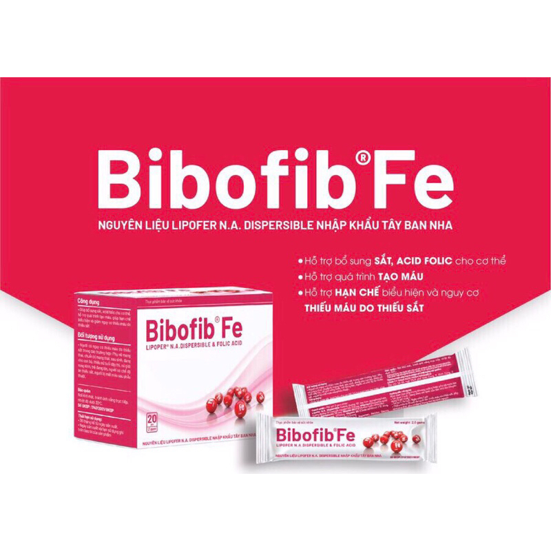 Bibofib fe- bổ xung sắt, acid foic,hỗ trợ quá trình tạo máu cho cơ thể.