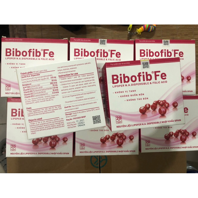 Bibofib fe- bổ xung sắt, acid foic,hỗ trợ quá trình tạo máu cho cơ thể.