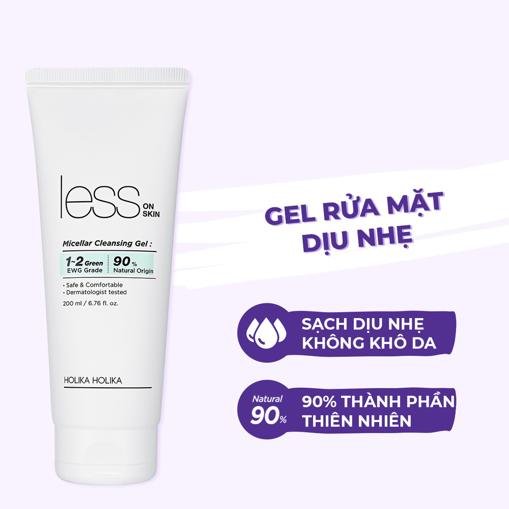 Sữa rửa mặt Hàn Quốc Holika Holika Less On Skin Gel từ thiên nhiên sạch mụn dưỡng ẩm dành cho da nhạy cảm 200ml - 7141