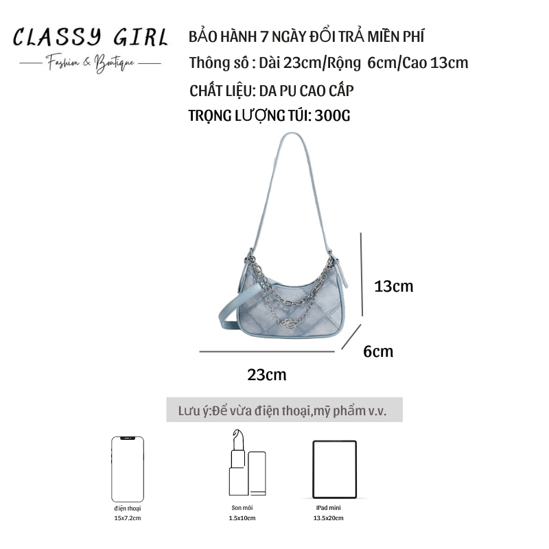 Túi Xách Nữ Đeo Kẹp Nách,Có Dây Đeo Chéo CLASSY GIRL