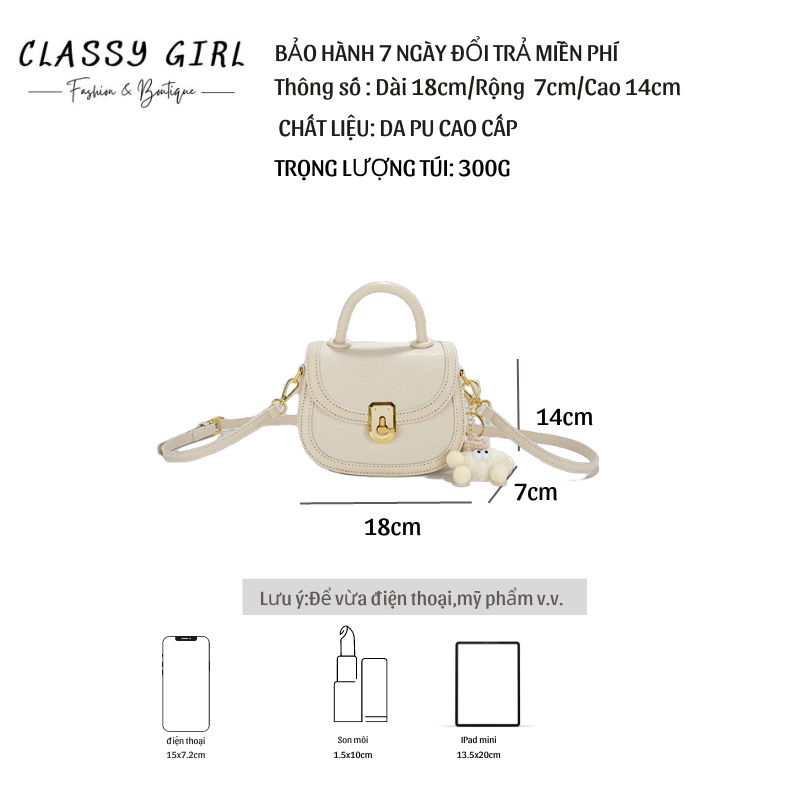 Túi Xách Đeo Chéo Nữ Kèm Gấu CLASSY GIRL