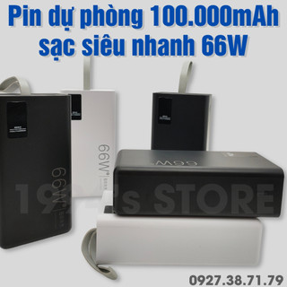 Pin sạc dự phòng sạc siêu nhanh 66W - Dung lượng lớn 100.000mAh - Tích hợp 4 dây sạc - Sạc cùng lúc 6 thiết bị - Đèn pin