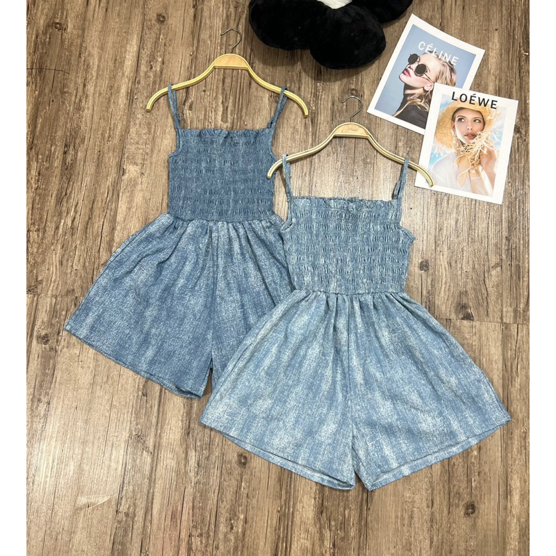 Jumpsuit bò loang 2 dây chun người co giãn ống quần ngắn rộng hot (ảnh thật trải sàn) | BigBuy360 - bigbuy360.vn