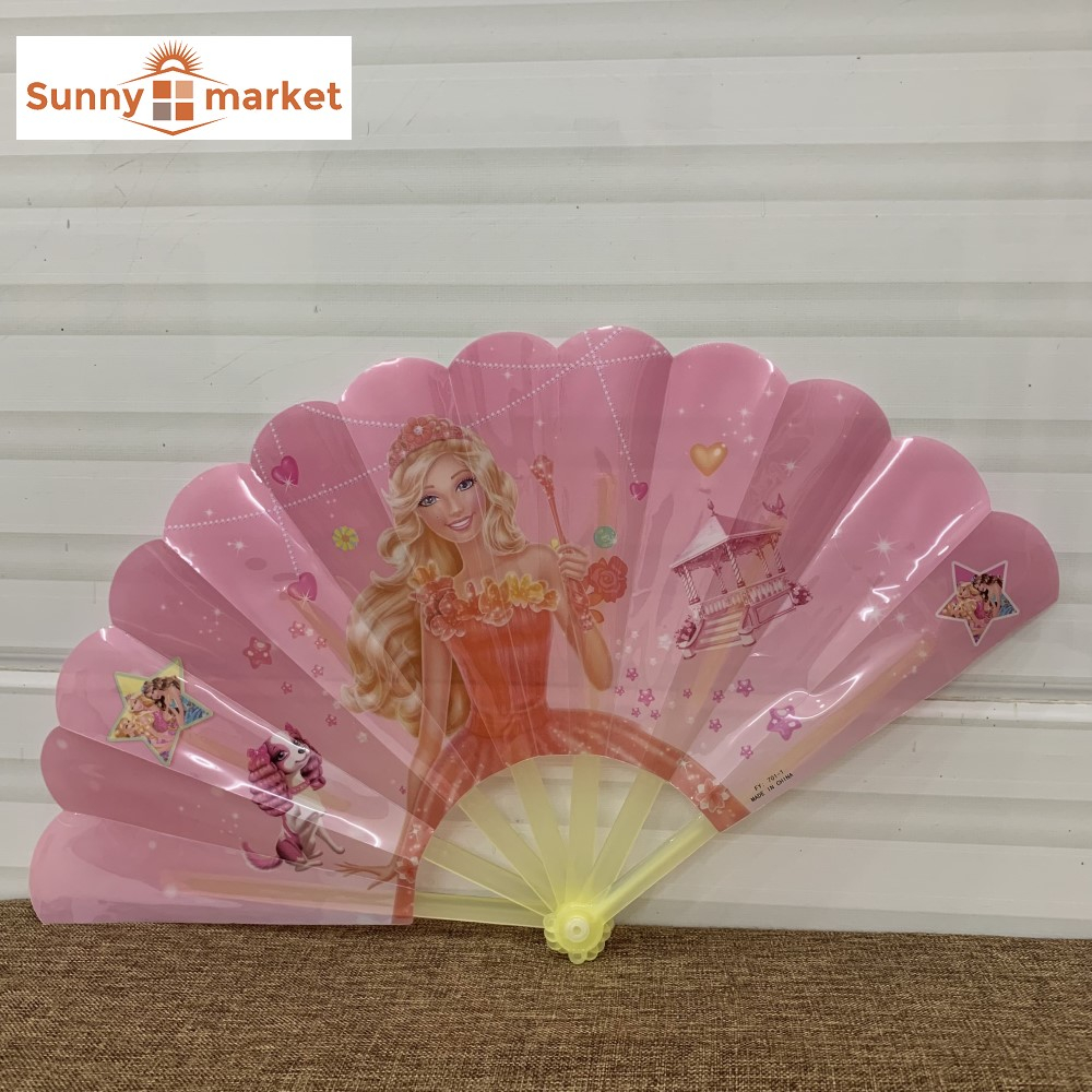 Quạt nhựa cầm tay hoạt tiết công chúa, hoạt hình đáng yêu dài 24cm, đồ chơi quạt nhựa gấp công chúa cho bé