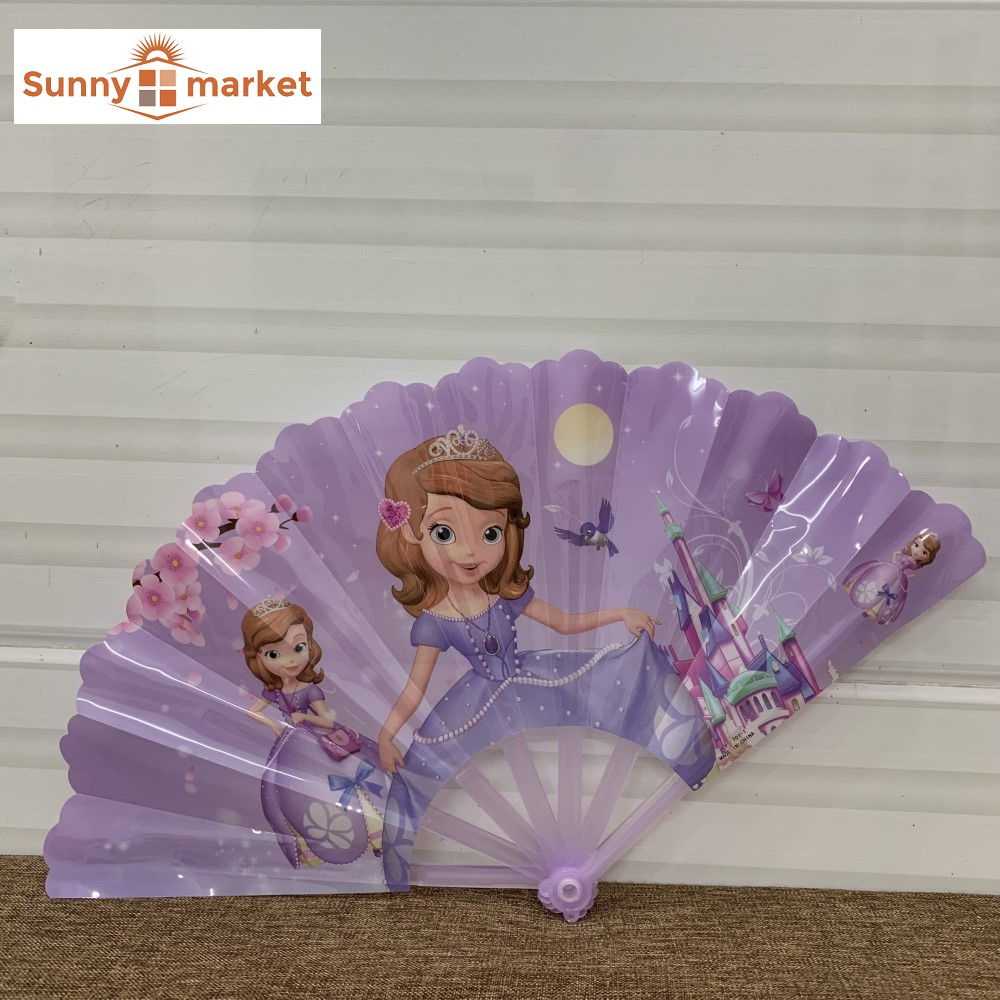 Quạt nhựa cầm tay hoạt tiết công chúa, hoạt hình đáng yêu dài 24cm, đồ chơi quạt nhựa gấp công chúa cho bé