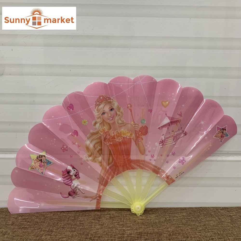 Quạt nhựa cầm tay hoạt tiết công chúa, hoạt hình đáng yêu dài 24cm, đồ chơi quạt nhựa gấp công chúa cho bé