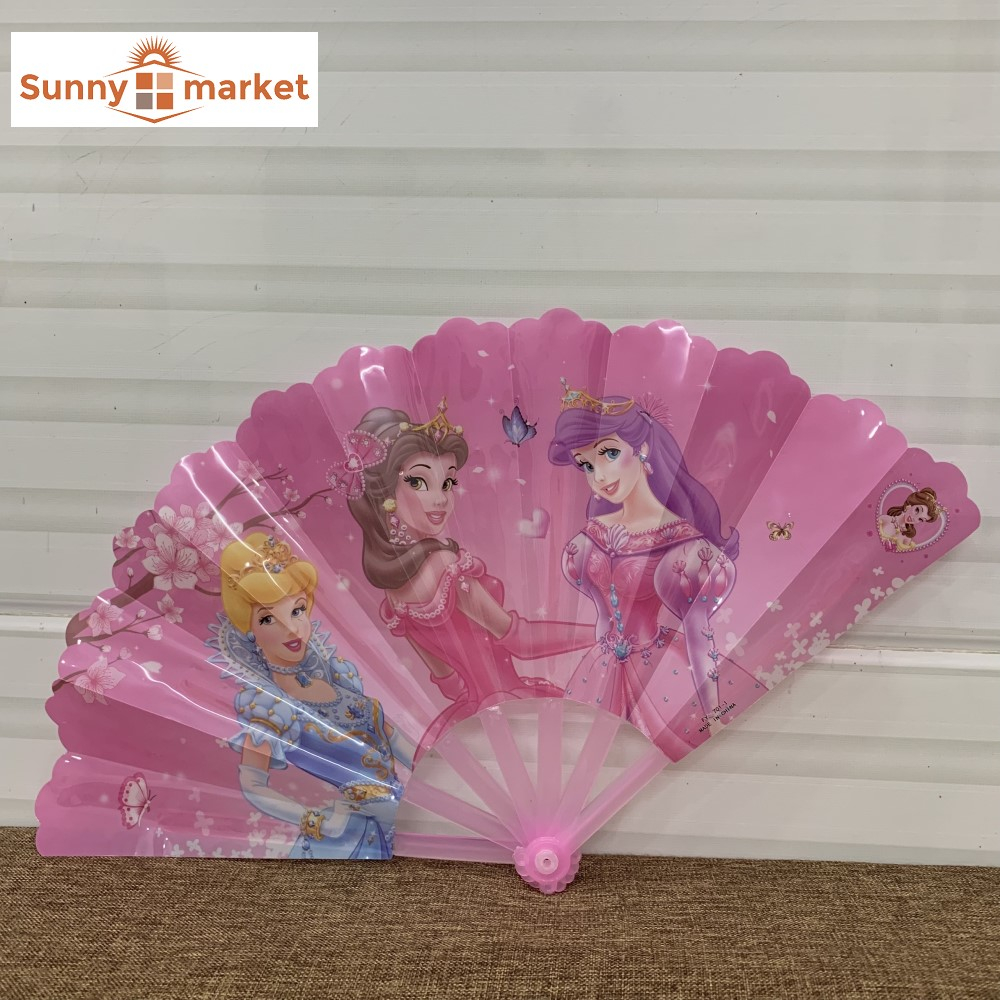 Quạt nhựa cầm tay hoạt tiết công chúa, hoạt hình đáng yêu dài 24cm, đồ chơi quạt nhựa gấp công chúa cho bé