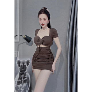 Đầm body cột nơ ngực hở eo có mút