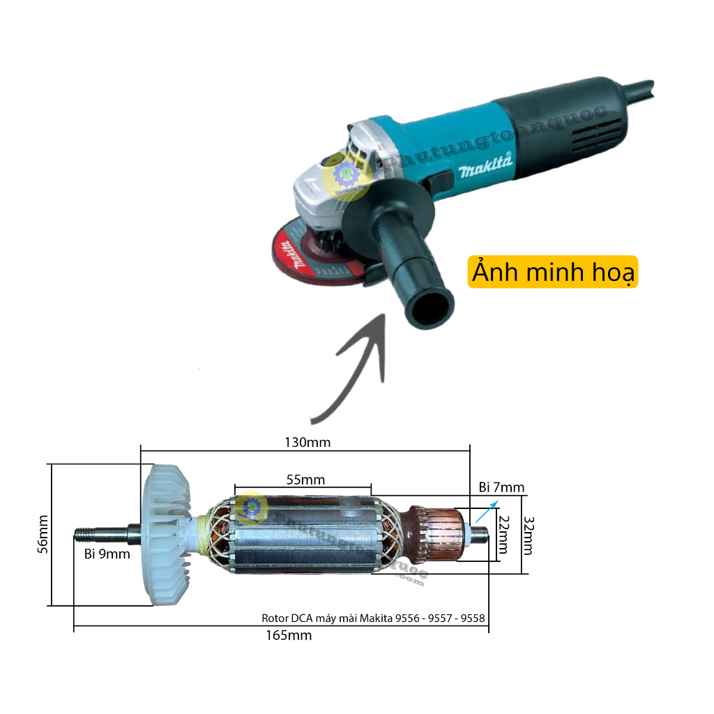 Rotor Máy Mài Makita 9556 - 9556NB - 9556HN Hoặc Các Dòng Nhái Có Cùng Thông Số