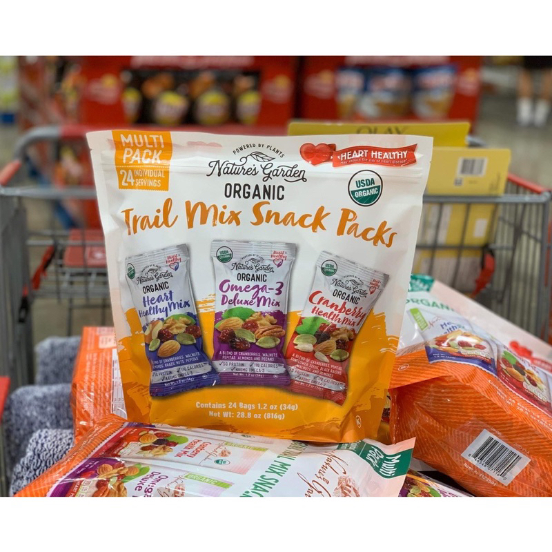 Hạt mix tổng hợp date 6/2024 trái cây sấy hữu cơ Nature's Garden Trail Mix Snack Packs Organic 816gram