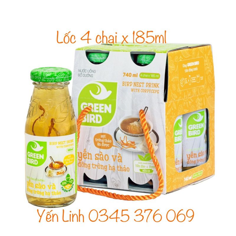 Nước Yến Sào Đông Trùng Hạ Thảo GREEN BIRD Lốc 4chai ( 185ml×4)