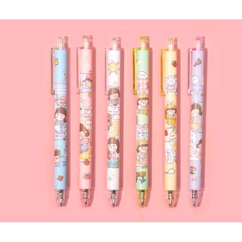 SET 2 BÚT - gel đen hoạ tiết trang trí dễ thương.Tặng sticker + được chọn màu.