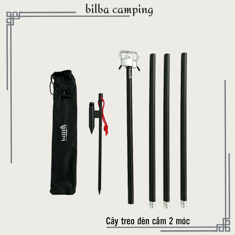 Cây trụ cột giá treo đèn 2 móc cắm đất bằng hợp kim nhôm có thể tháo rời dùng đi dã ngoại cắm trại BB7223- Bilba Camping