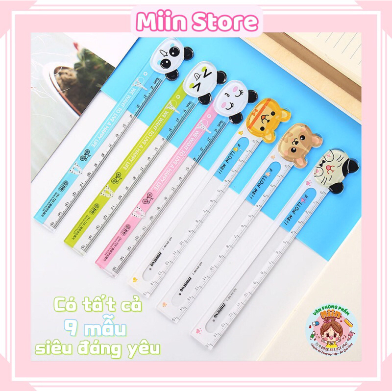 Thước Kẻ Trong Suốt Đầu Hình Con Vật Bằng Nhựa Mica Đo Độ Dài 15cm Hình Mèo Ếch Thỏ Gấu Panda Dễ Thương