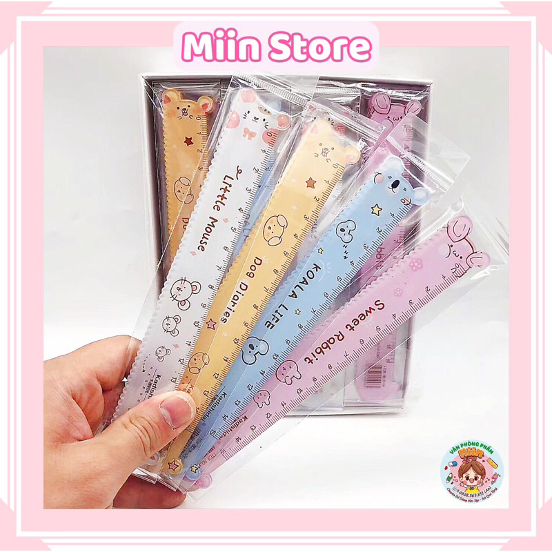 Thước Kẻ Hình Con Vật Trong Suốt Bằng Nhựa Mica Đo Độ Dài 15cm Hình Gấu Thỏ Chuột Chó Dễ Thương