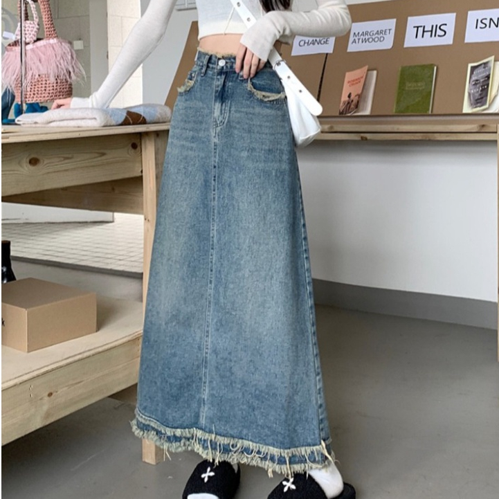 Chân Váy Jean Dáng Dài  Chan Váy Tua Gấu C22