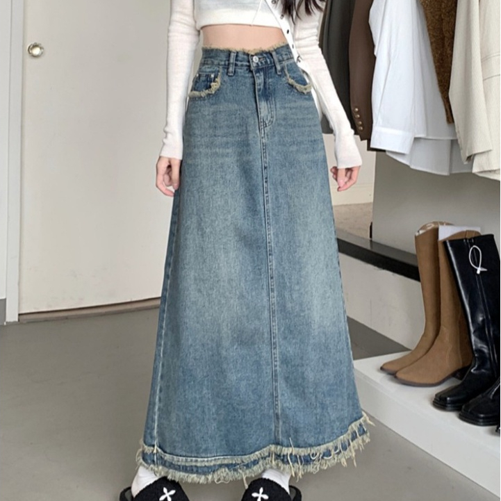 Chân Váy Jean Dáng Dài  Chan Váy Tua Gấu C22
