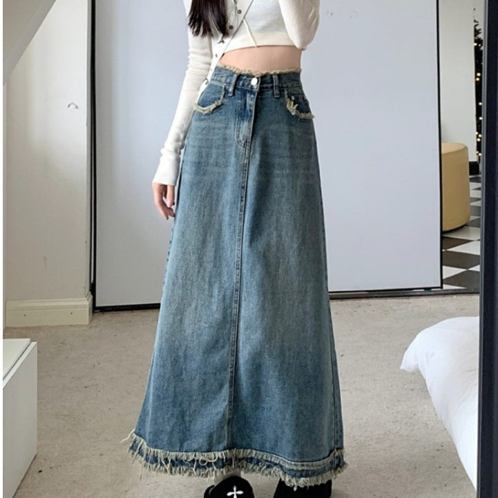 Chân Váy Jean Dáng Dài  Chan Váy Tua Gấu C22