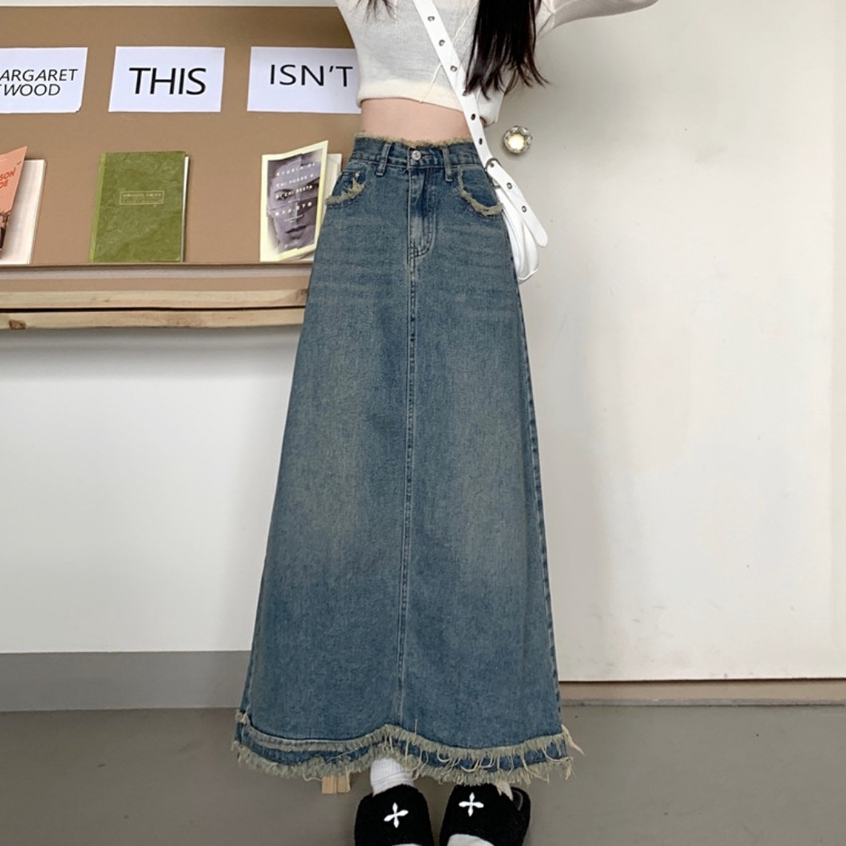 Chân Váy Jean Dáng Dài  Chan Váy Tua Gấu C22