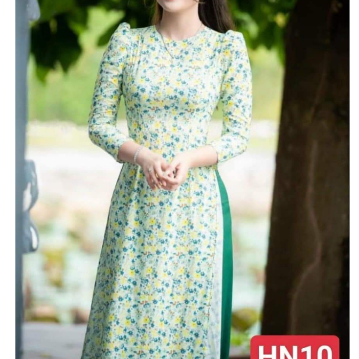 Áo dài hoa nhí, cổ tròn vai bồng, áo dài nhí đủ màu _ áo dài Thúy Linh